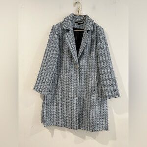 Karl Lagerfeld Women's Lightweight Tweed Long Coat, Blue, Size L